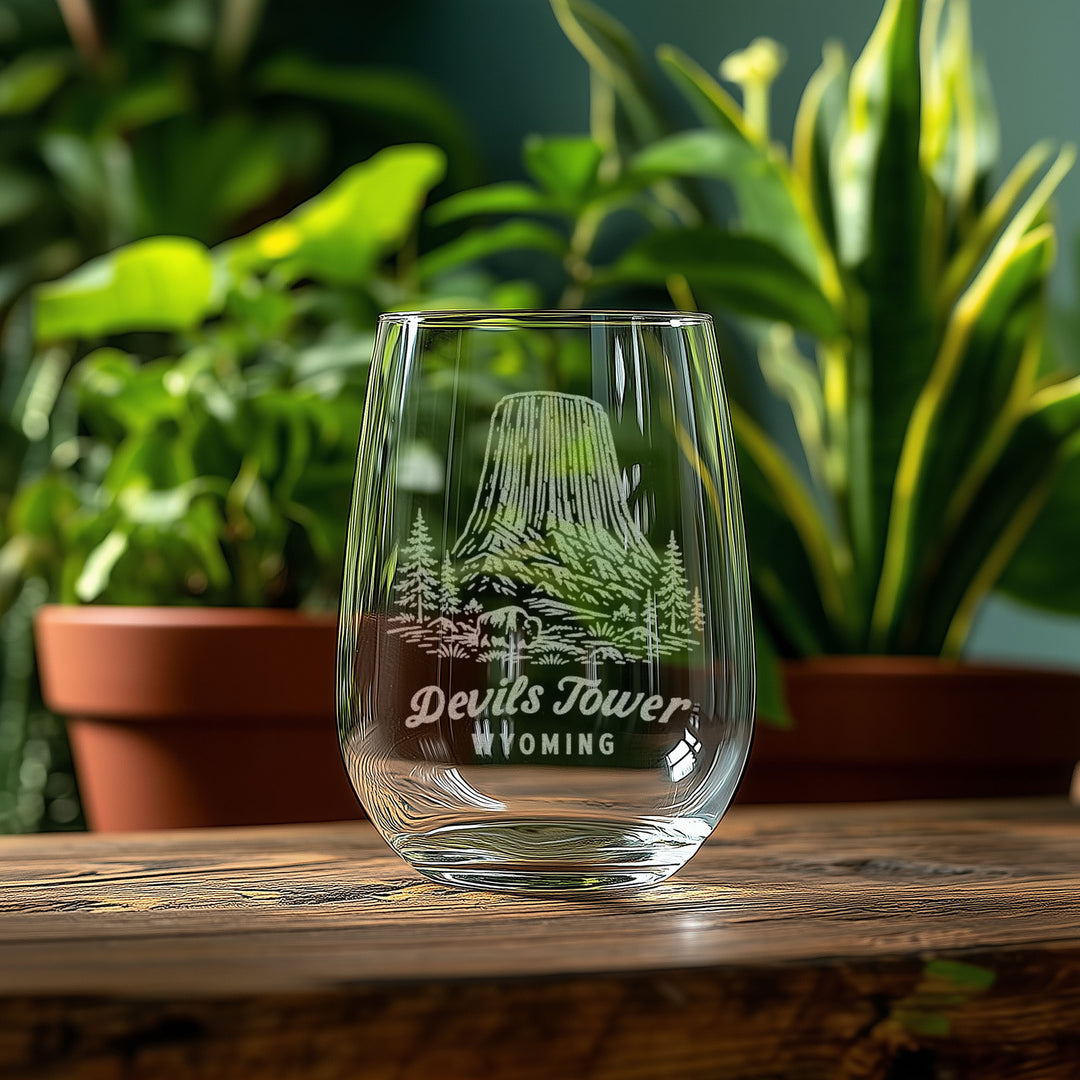 Devils Tower Wyoming Engraved Glass