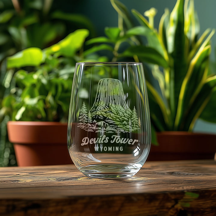 Devils Tower Wyoming Engraved Glass