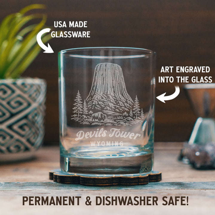 Devils Tower Wyoming Engraved Glass