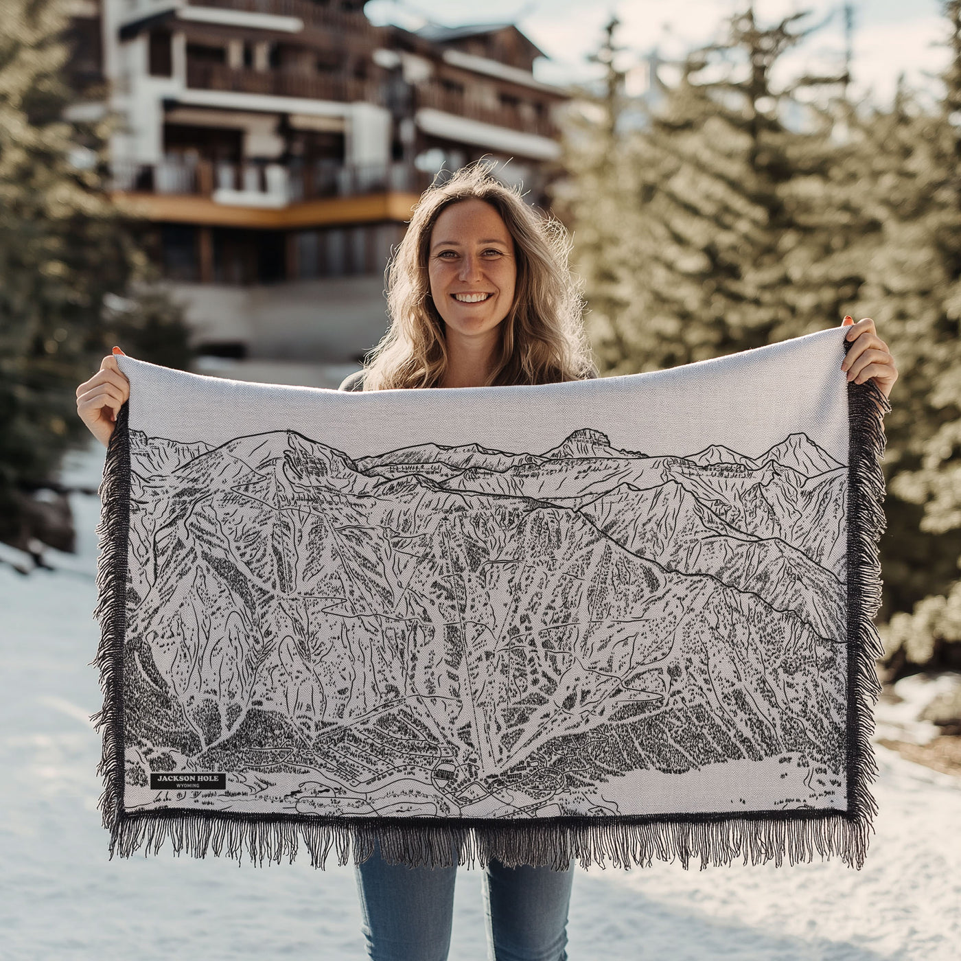 Jackson Hole, Wyoming Ski Trail Map Blankets