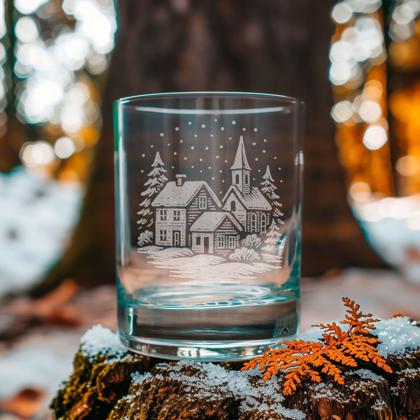 Winter Village Scene Glasses