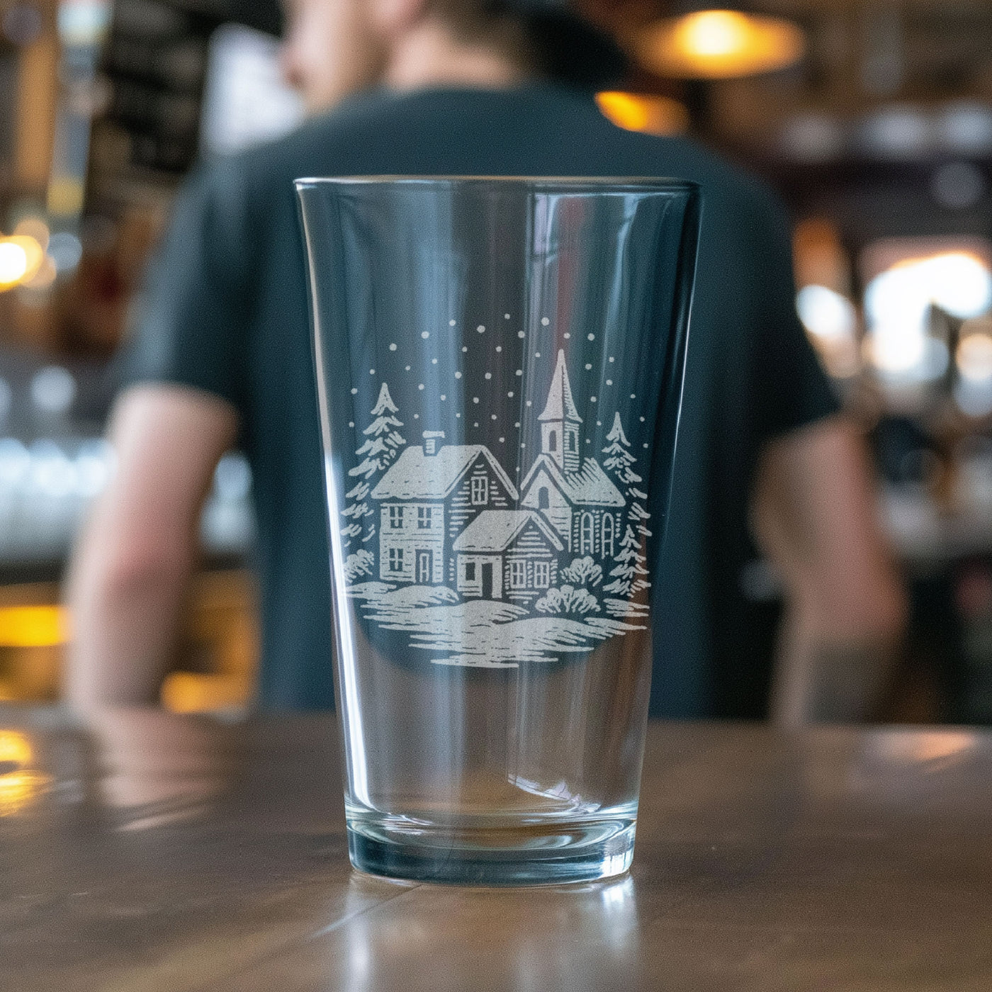 Winter Village Scene Glasses