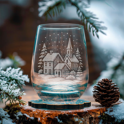 Winter Village Scene Glasses
