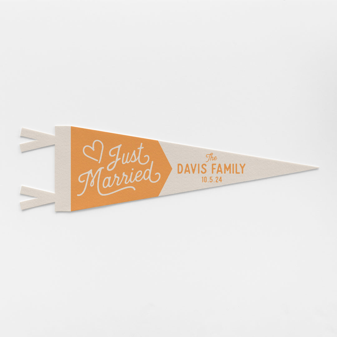 Custom Just Married Wedding Sign Felt Pennant