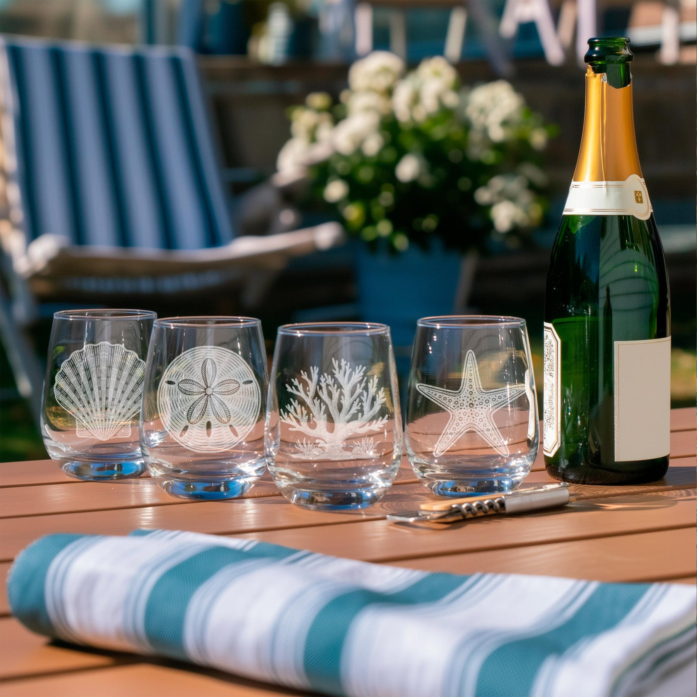 Coastal Sea Life Glasses Set of 4