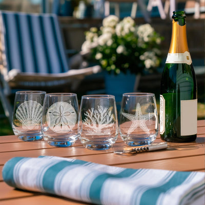 Coastal Sea Life Glasses Set of 4