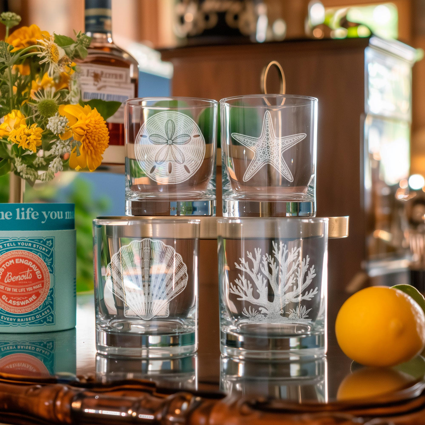 Coastal Sea Life Glasses Set of 4