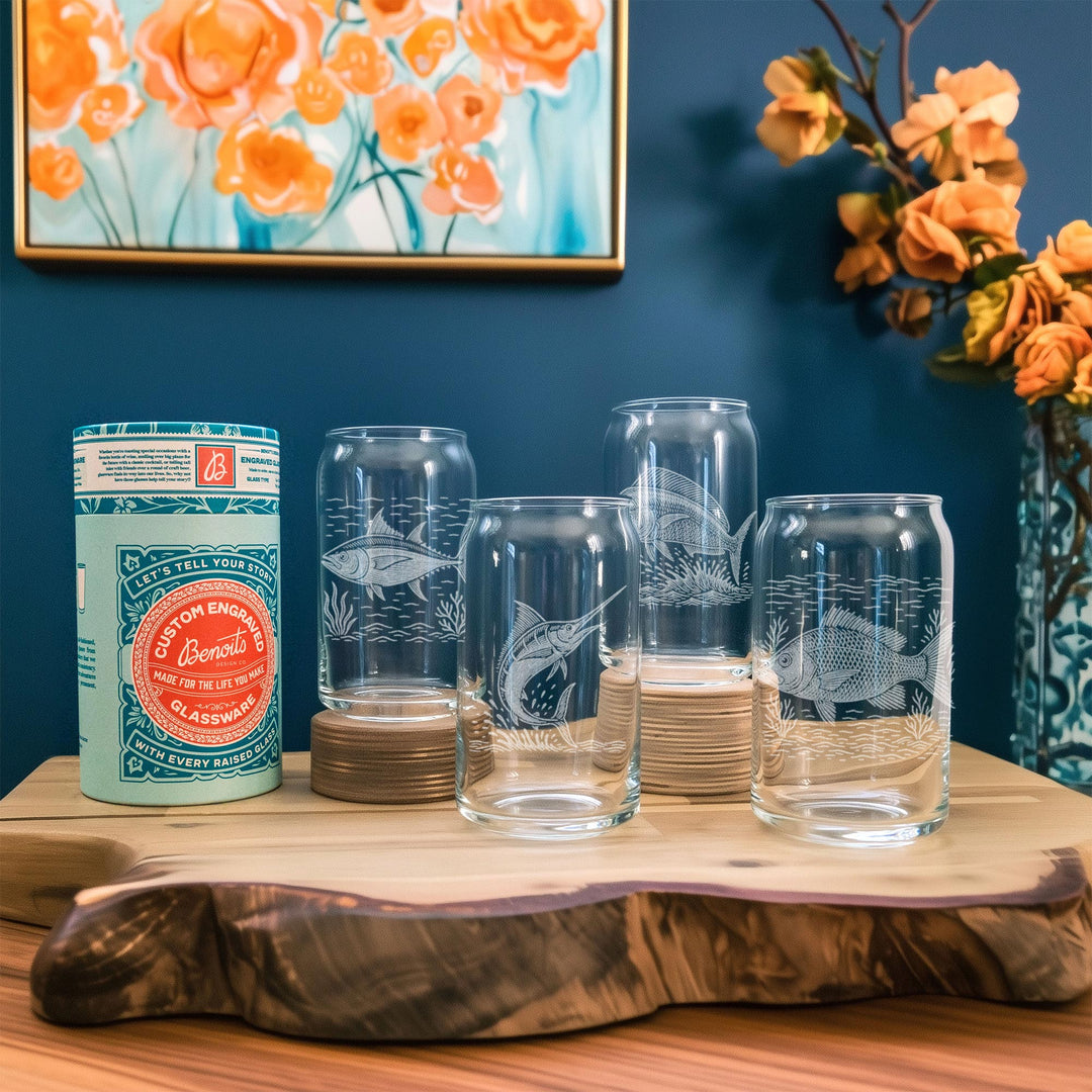 Saltwater Fish Glasses  Set of 4