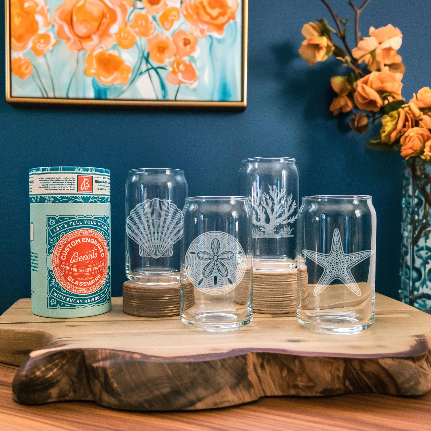 Coastal Sea Life Glasses Set of 4