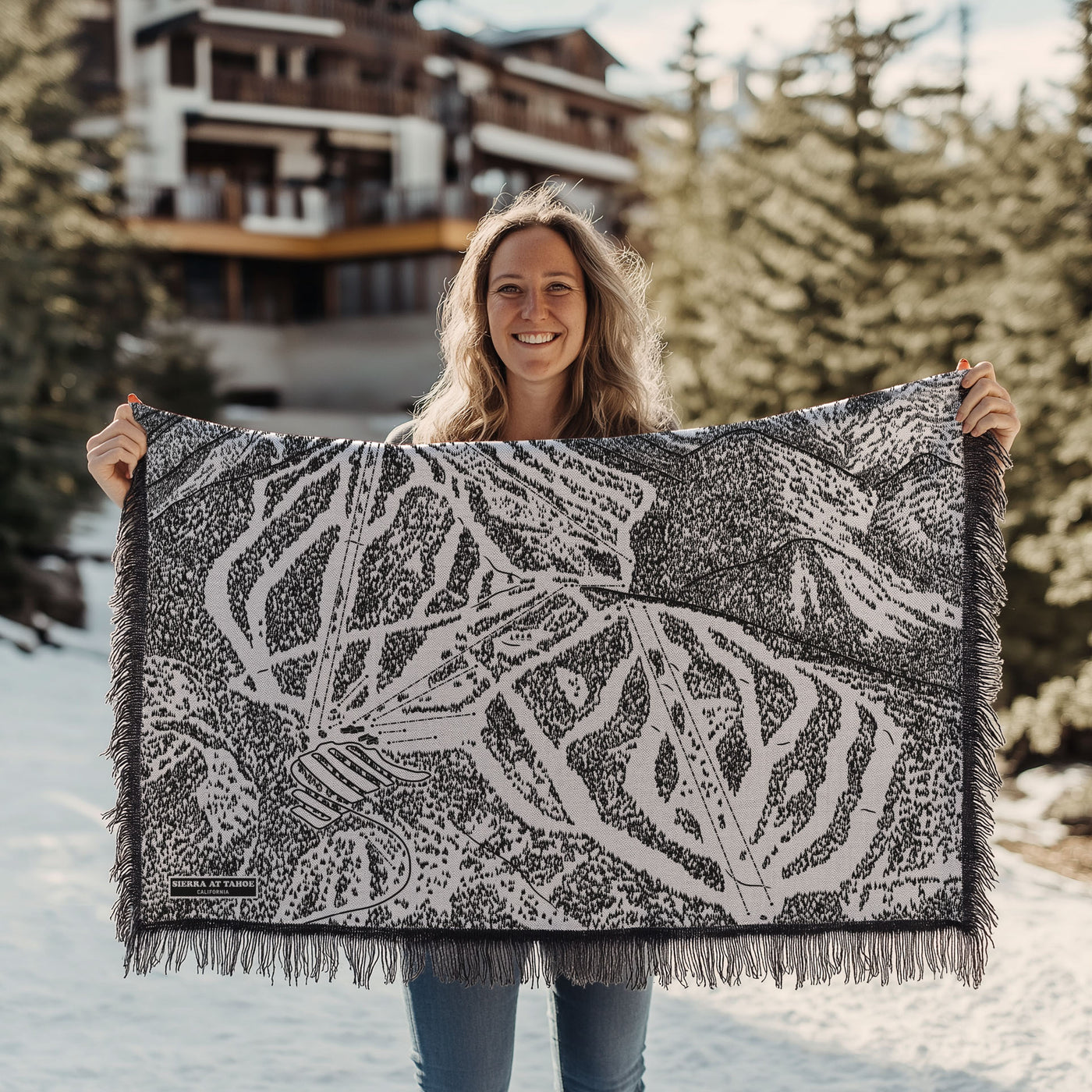 Sierra at Tahoe, California Ski Trail Map Blankets