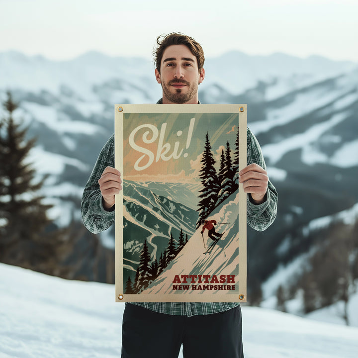 SKI Mountain Felt Banner Teal 16x24