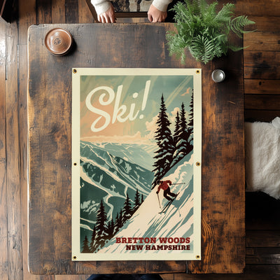 SKI! Mountain Felt Banner Teal 24x36