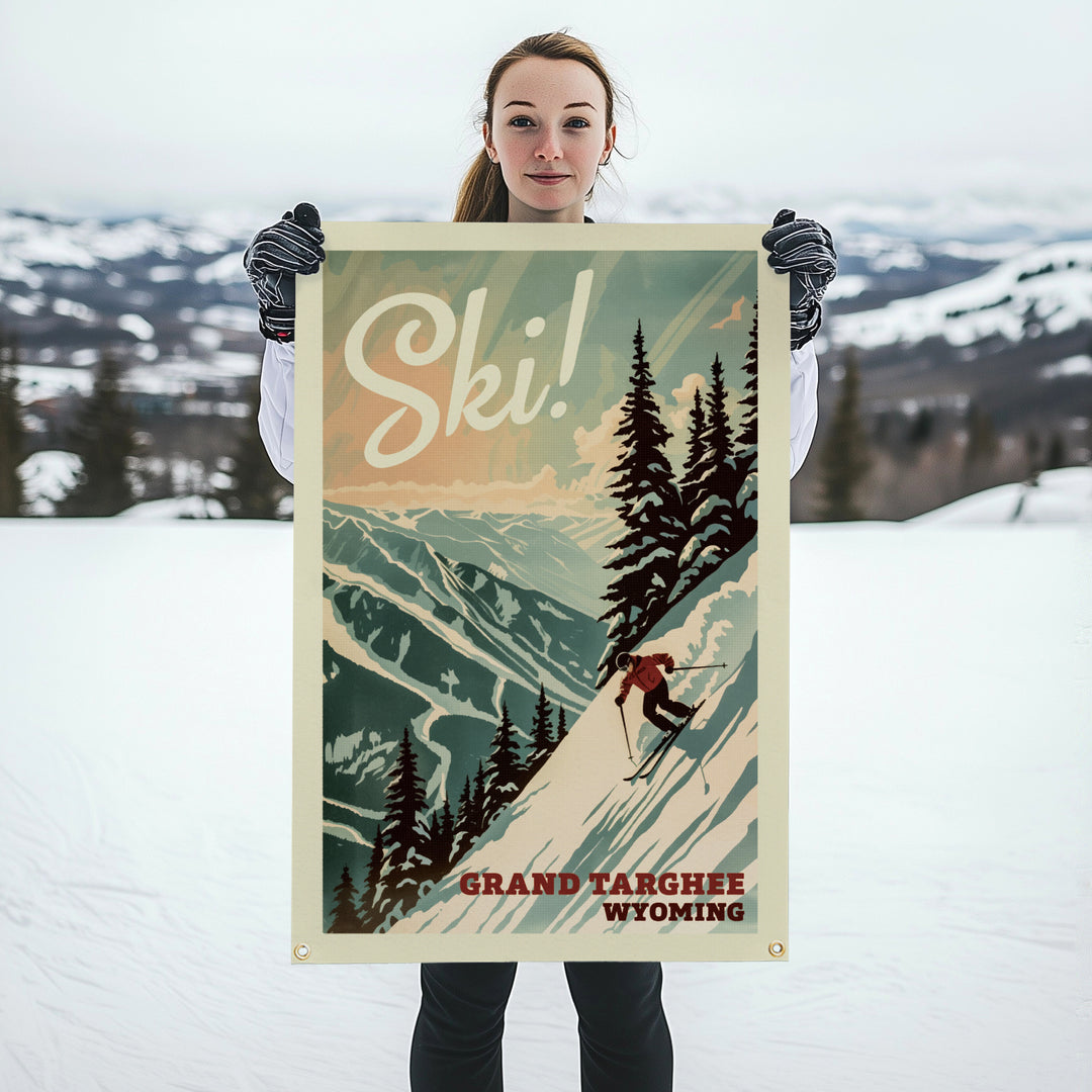 SKI Mountain Felt Banner Teal 24x36