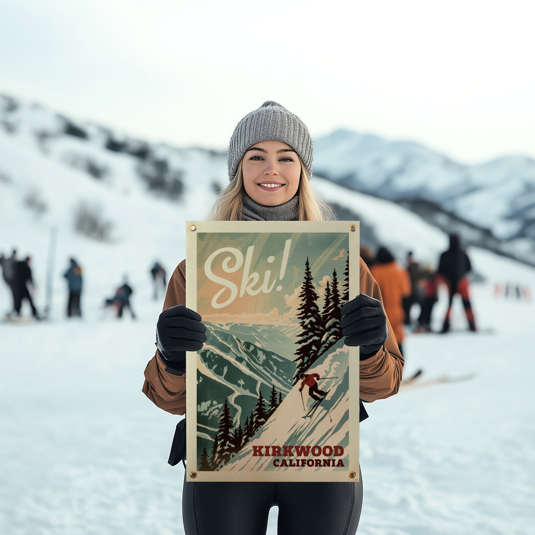 SKI Mountain Felt Banner Teal 16x24