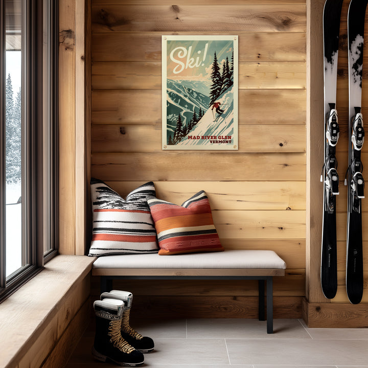 SKI Mountain Felt Banner Teal 16x24