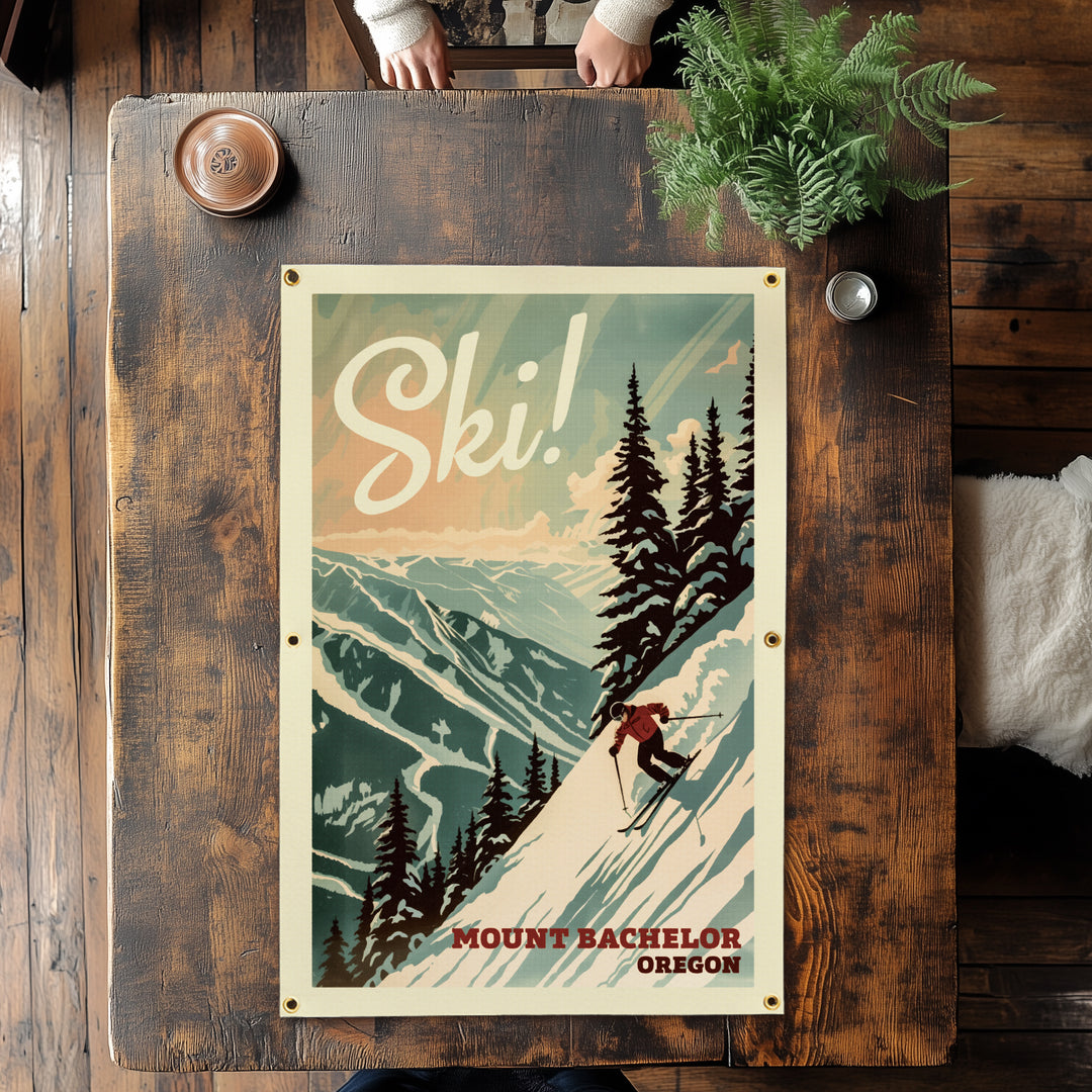 SKI Mountain Felt Banner Teal 16x24