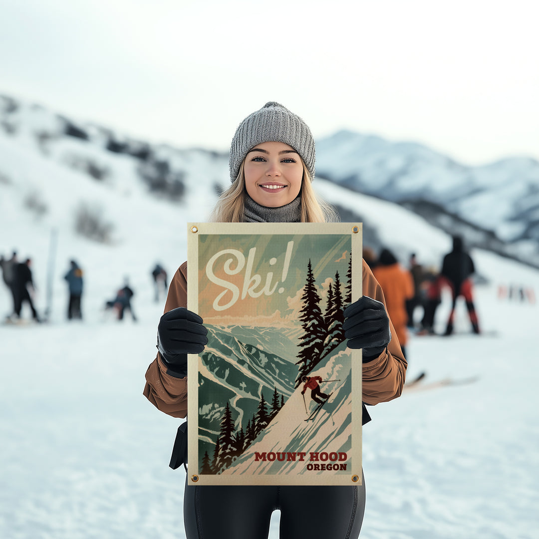 SKI Mountain Felt Banner Teal 16x24