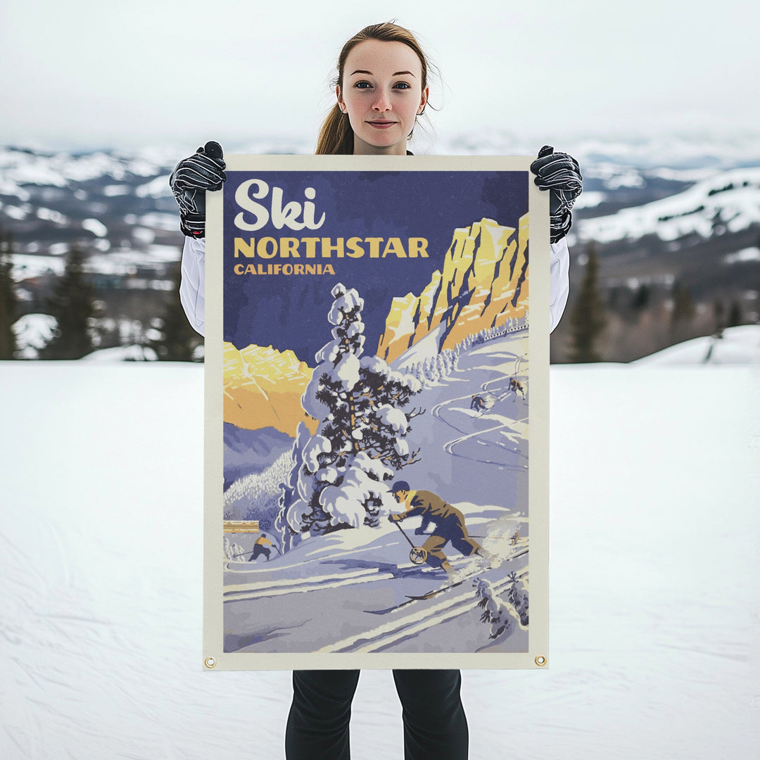 SKI Mountain Felt Banner Blue 24x36