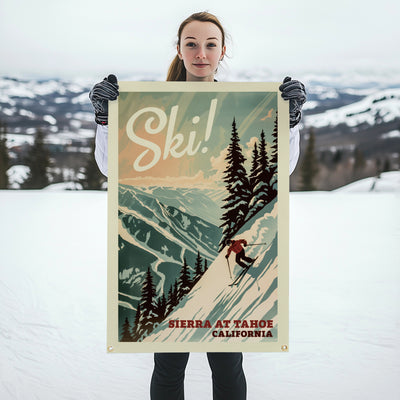 SKI! Mountain Felt Banner Teal 24x36