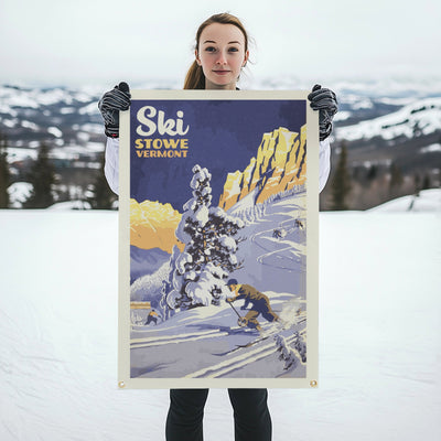 Ski! Mountain Felt Banner Blue  24x36