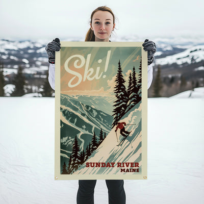 SKI! Mountain Felt Banner Teal 24x36