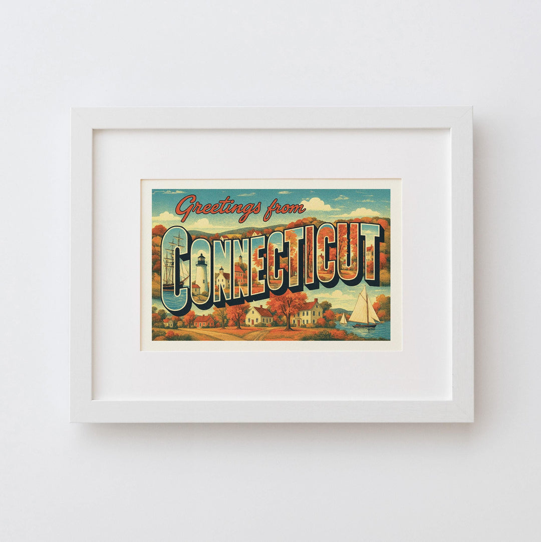 Connecticut Postcard Art Print