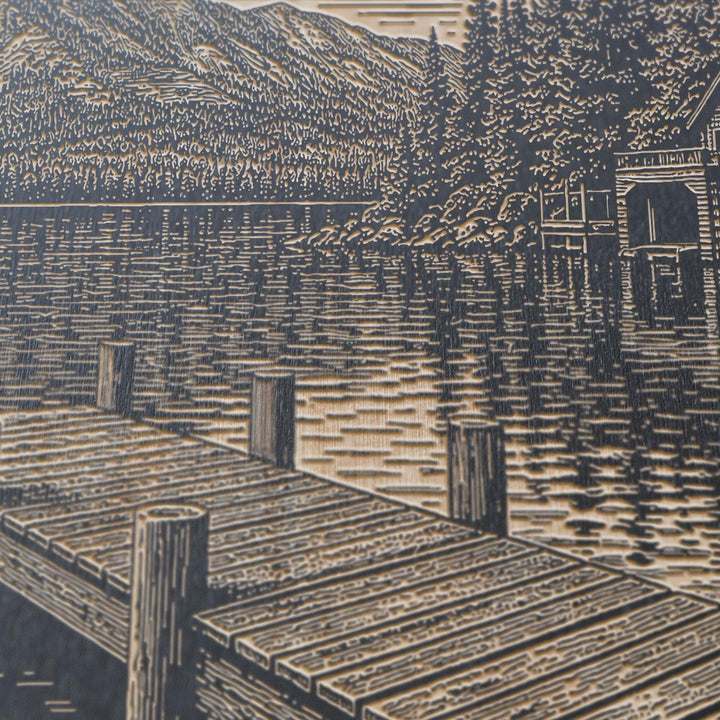 Lakeside Cabin Engraved Birch Art Panel