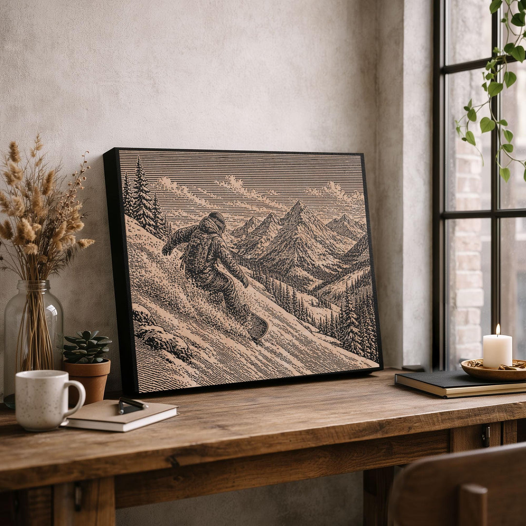 Backcountry Snowboarder Engraved Illustration