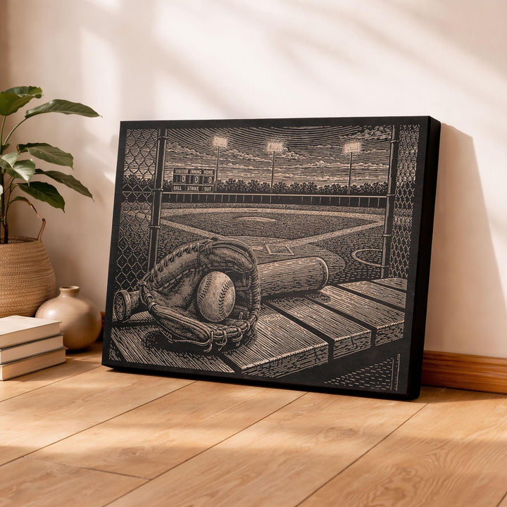 Little League Field Engraved Illustration