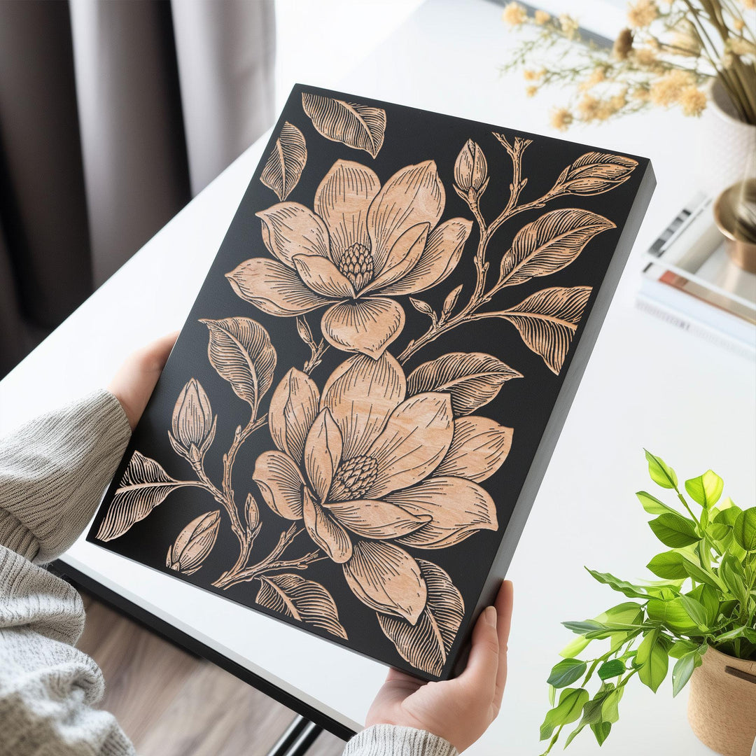 Magnolia Blossom Engraved Birch Art Panel