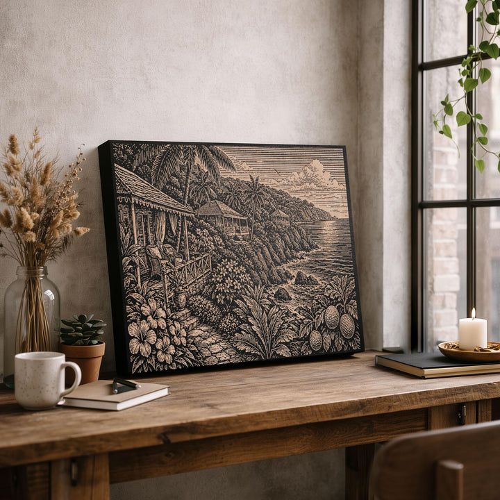 Jamaica Clifftop Coast Engraved Birch Art Panel