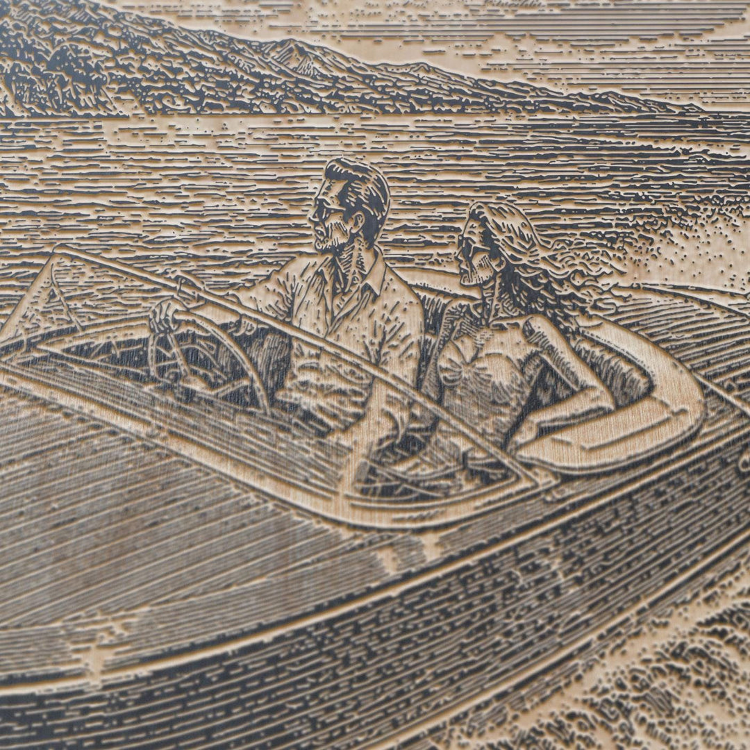 Classic Riviera Speed Boat Engraved Illustration