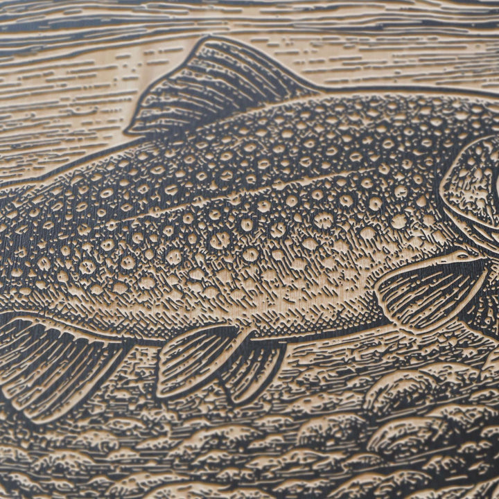 Mountain Stream Brook Trout Engraved Birch Art Panel