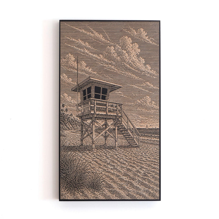 Coastal Lifeguard Tower Engraved Illustration