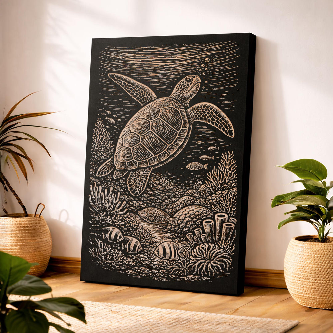 Sea Turtle Engraved Birch Art Panel