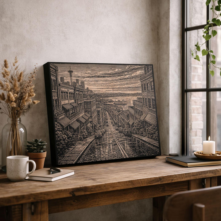Seattle Market Hill Engraved Birch Art Panel