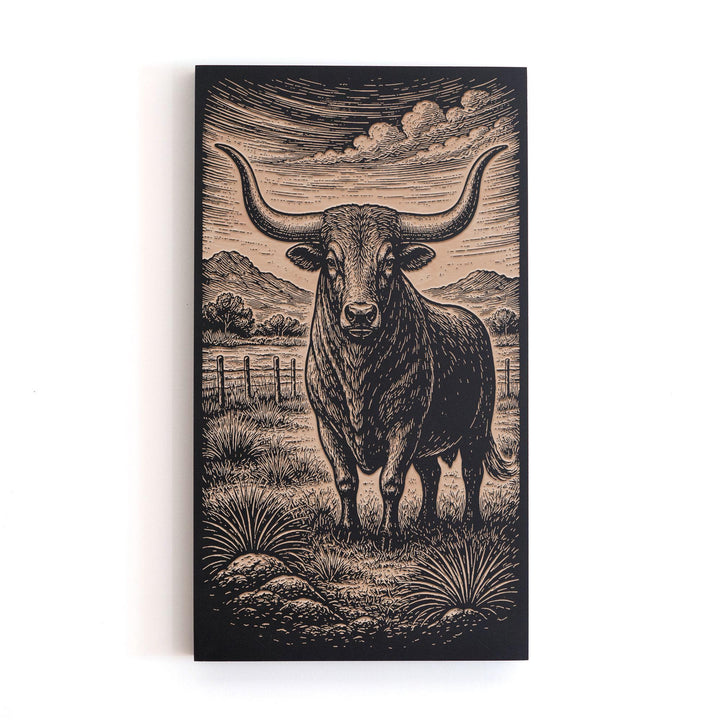 Texas Longhorn Engraved Birch Art Panel