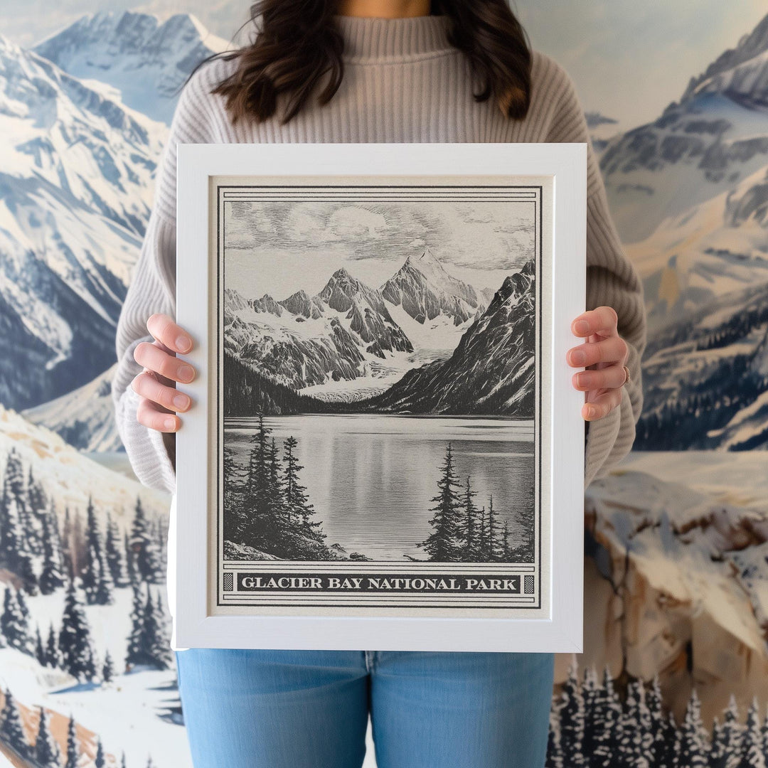Glacier Bay National Park Lithograph Style Print - Vintage Alaska archival matte fine art print. UNESCO world site. Tarr Inlet. Travel Gift.
