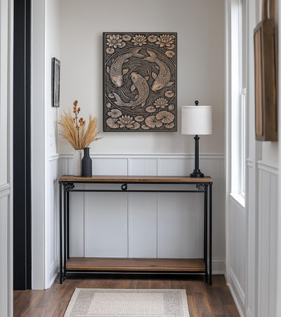 Koi Fish Engraved Birch Illustration