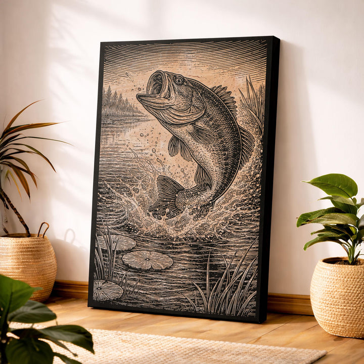 Leaping Bass Engraved Birch Art Panel