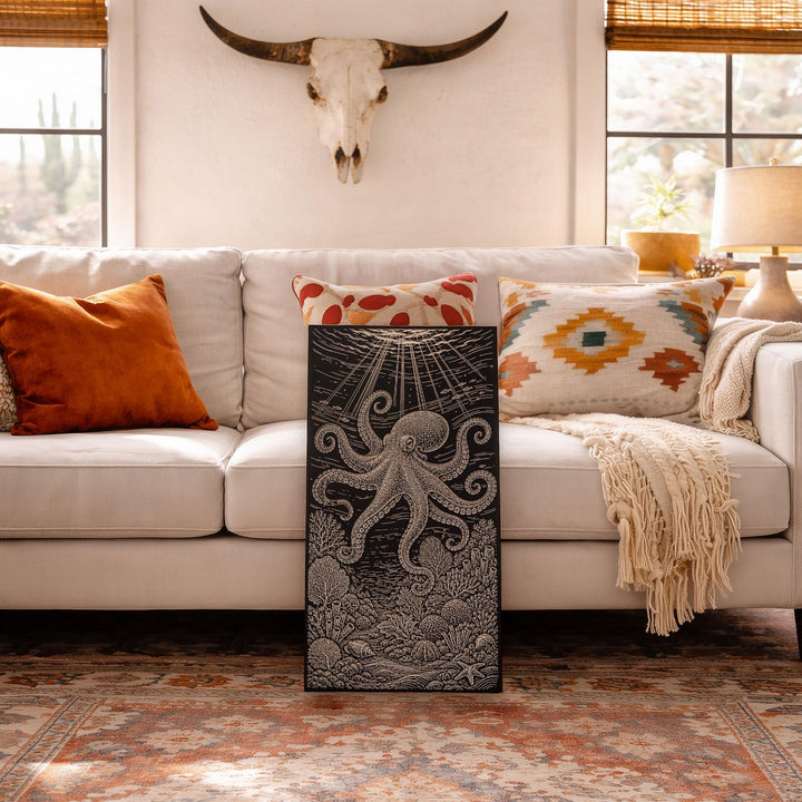 Reef Octopus Engraved Birch Art Panel