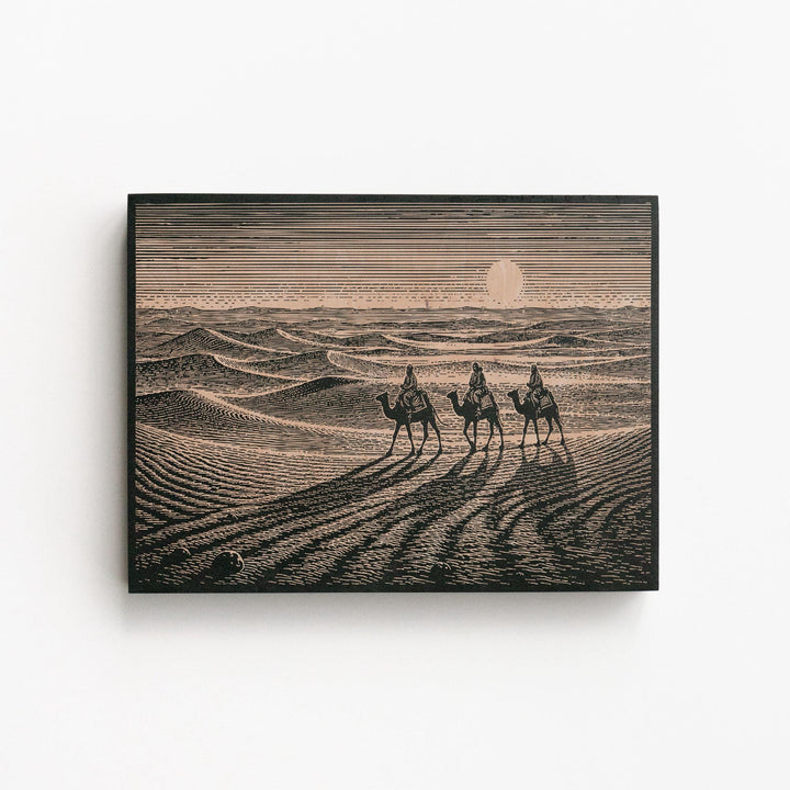Camels in the Sahara Engraved Birch Art Panel
