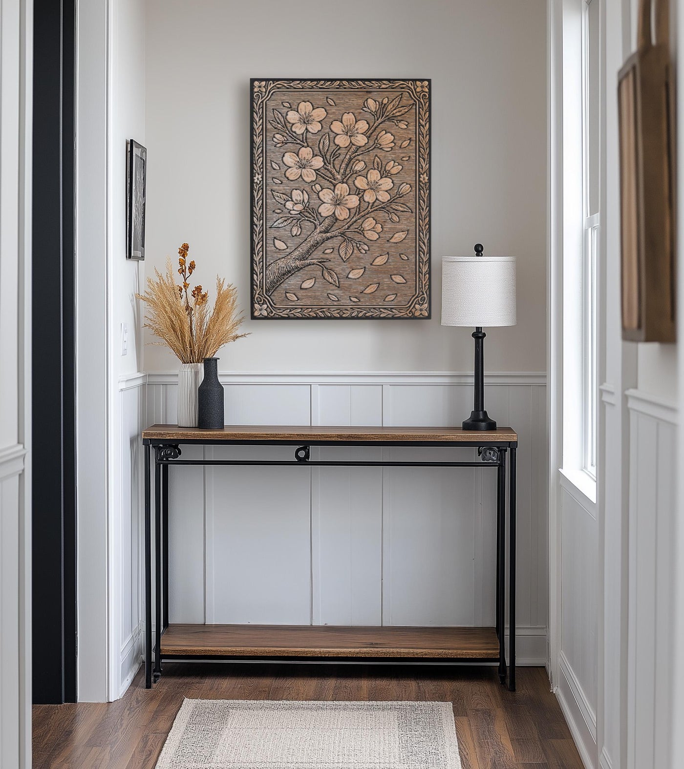 Cherry Blossom Branch Engraved Birch Illustration