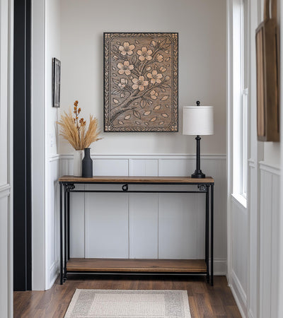 Cherry Blossom Branch Engraved Birch Illustration