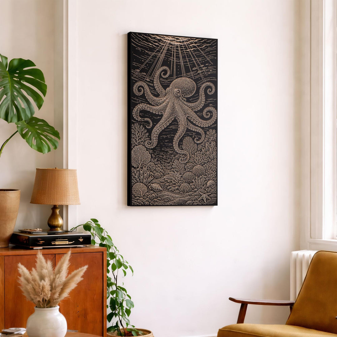 Reef Octopus Engraved Birch Art Panel