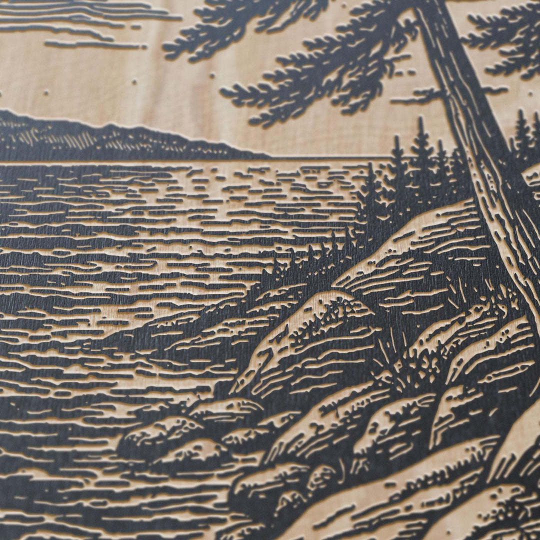 Windswept Pines on a Rugged Shore Engraved Birch Art Panel