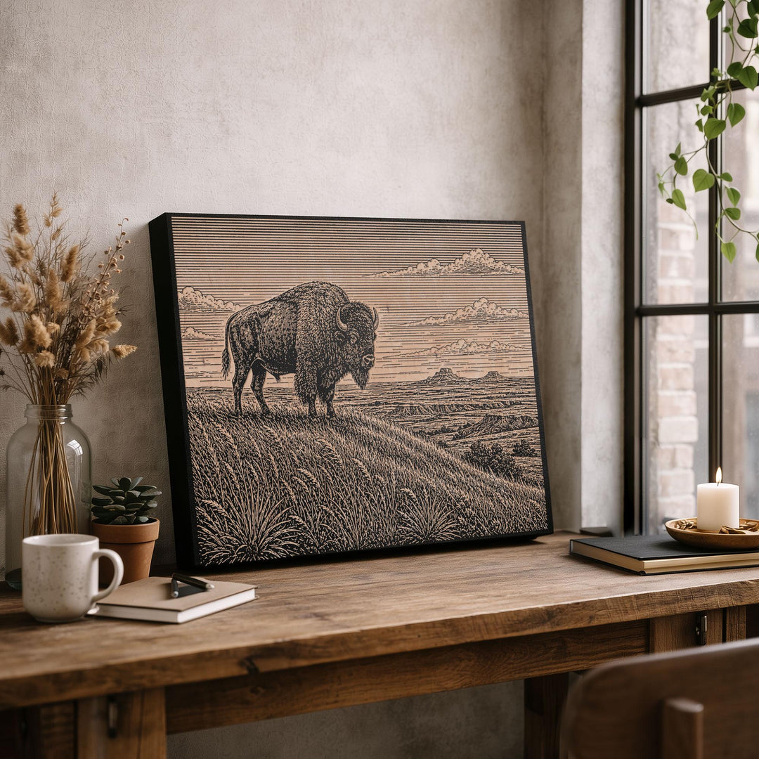 Bison Prairie Engraved Birch Art Panel