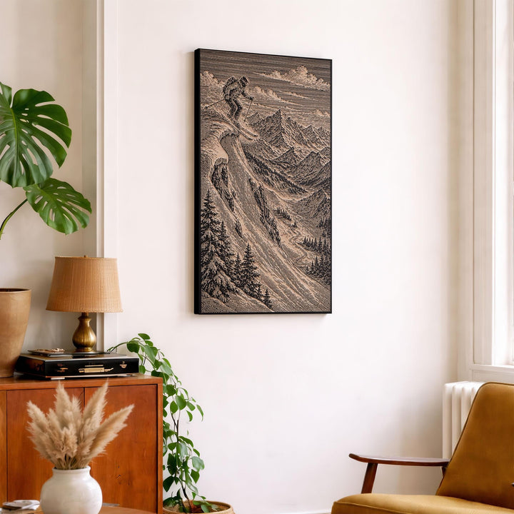 Backcountry Skier Engraved Illustration
