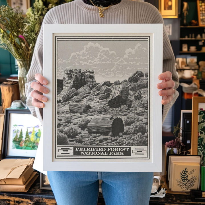 Petrified Forest Park Lithograph Style Print - Vintage Arizona archival matte fine art print. Rainbow Forest Newspaper Rock Desert West Gift