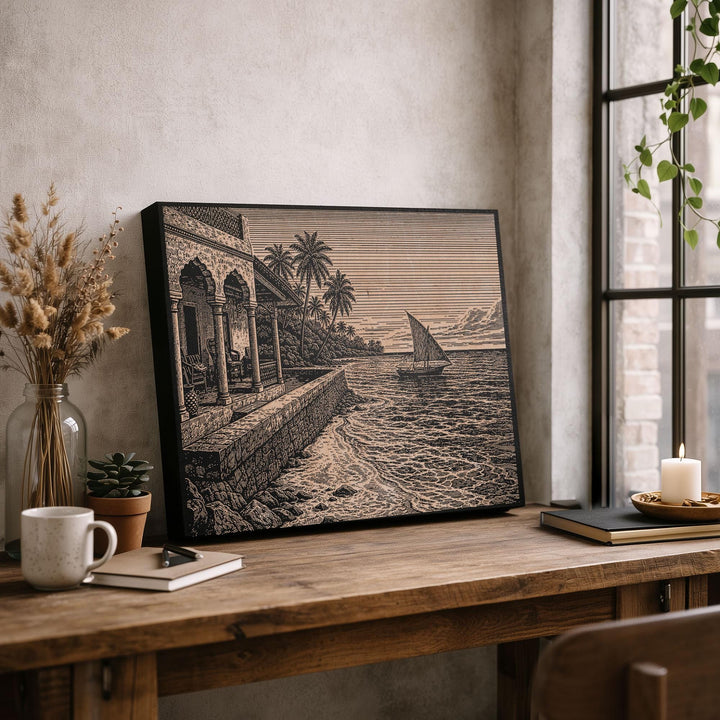 Zanzibar Coastal Engraved Birch Art Panel